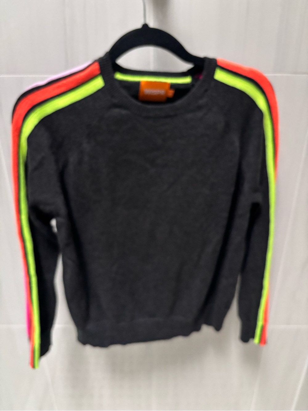 Women’s Charcoal Crewneck Sweater with Neon Stripe Detail